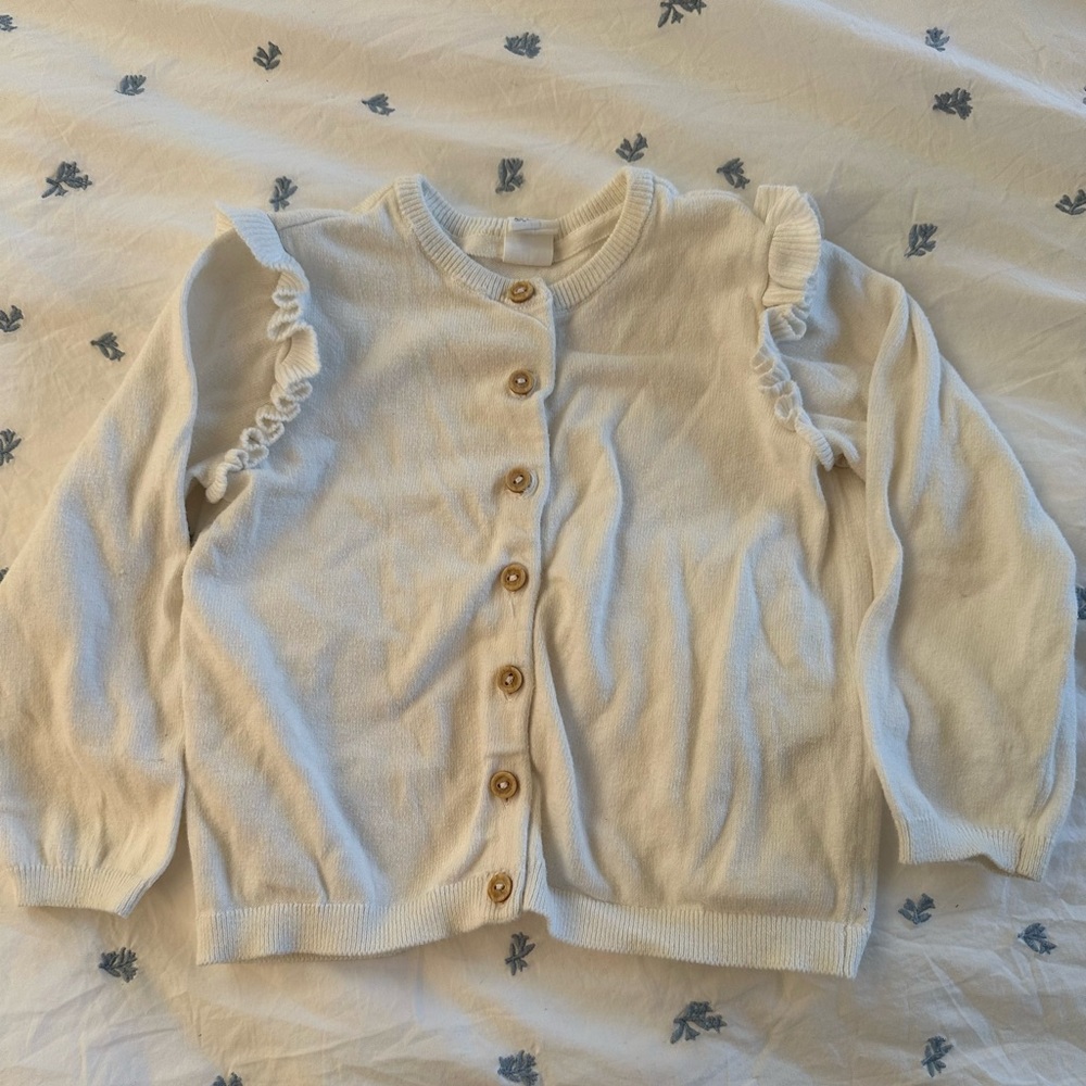 H&M Cream Button-Up Cardigan with Ruffles